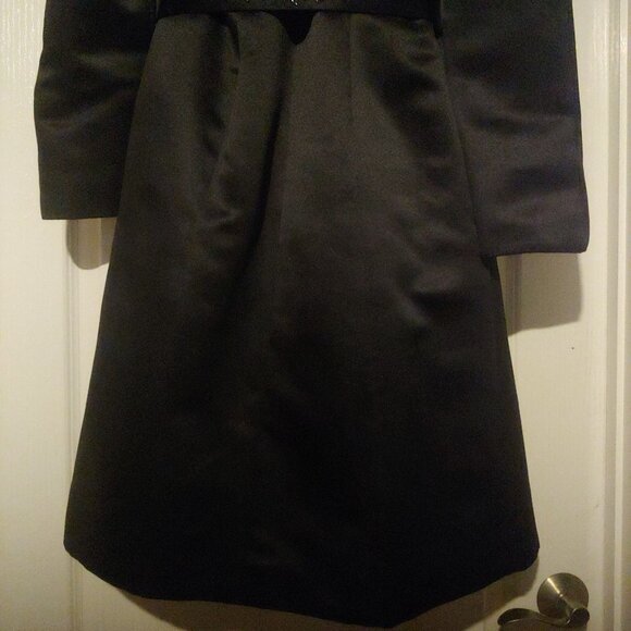Talbots Dress + Coat Set Black Thick Satin Lined Beaded Belt Pockets 8 - Picture 9 of 15